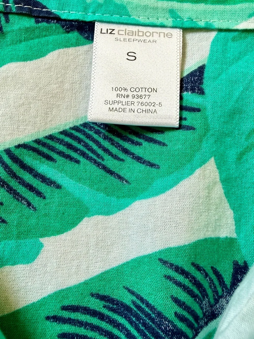 Liz Claiborne - 2-Piece Tropical Palm Print Cotton Pajama Set - S